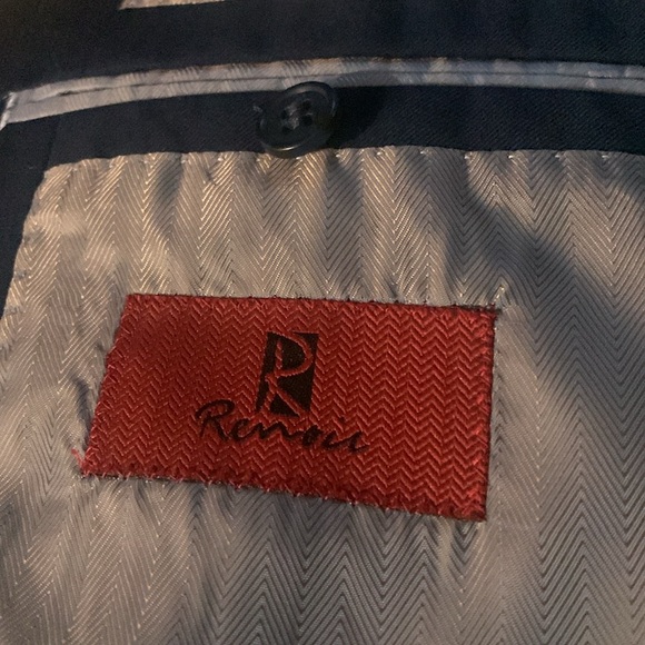 FREE pocket square with purchase Men’s  navy 2 piece slim fit suit - Picture 2 of 3